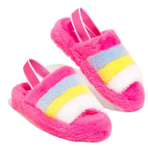 Faux Fur slipper sandals / elastic strap in back - Picture 4 of 8